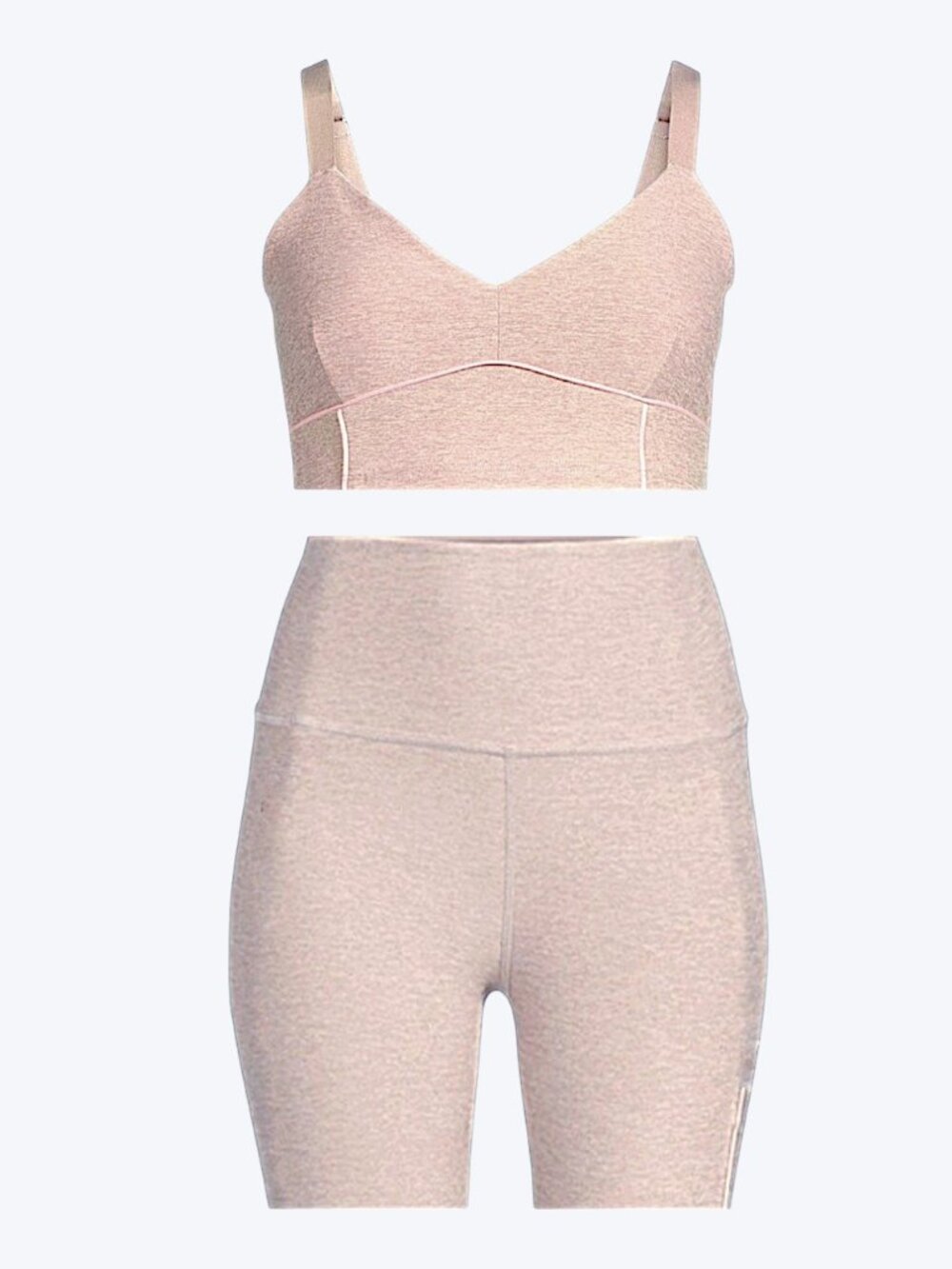 Beyond Yoga workout set spacedye tank & high rise biker shorts in chai tan Ws XS